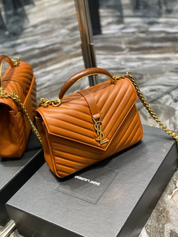 [REP 1:1] Saint Laurent College Medium Chain Bag Brown Gold Toned Hardware For Women 9.4in/24cm YSL 600279BRM076309