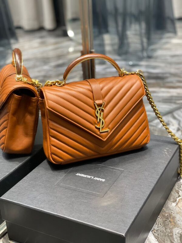 [REP 1:1] Saint Laurent College Medium Chain Bag Brown Gold Toned Hardware For Women 9.4in/24cm YSL 600279BRM076309