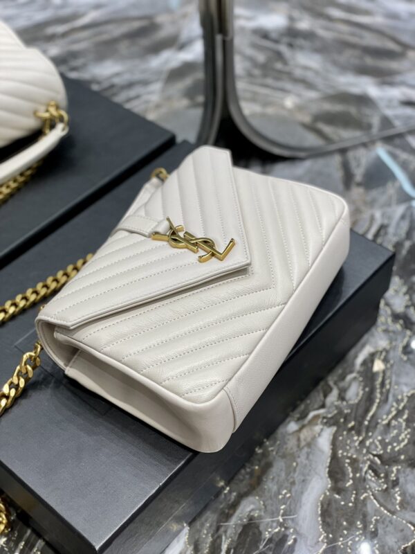 [REP 1:1] Saint Laurent College Medium Chain Bag White Gold Toned Hardware For Women 9.4in/24cm YSL 600279BRM079207