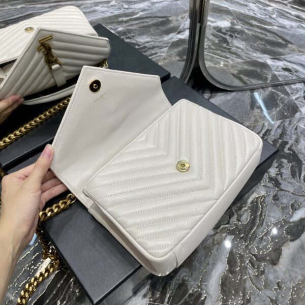 [REP 1:1] Saint Laurent College Medium Chain Bag White Gold Toned Hardware For Women 9.4in/24cm YSL 600279BRM079207