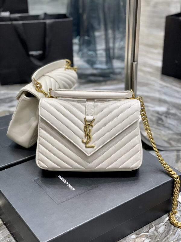 [REP 1:1] Saint Laurent College Medium Chain Bag White Gold Toned Hardware For Women 9.4in/24cm YSL 600279BRM079207