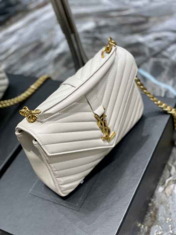 [REP 1:1] Saint Laurent College Medium Chain Bag White Gold Toned Hardware For Women 9.4in/24cm YSL 600279BRM079207