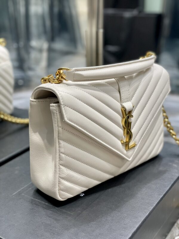 [REP 1:1] Saint Laurent College Medium Chain Bag White Gold Toned Hardware For Women 9.4in/24cm YSL 600279BRM079207