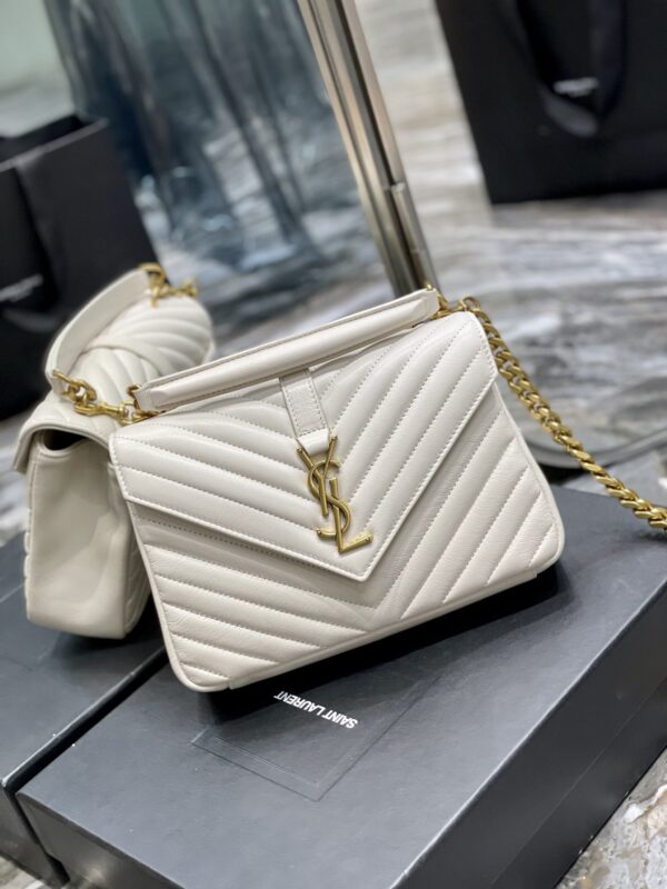 [REP 1:1] Saint Laurent College Medium Chain Bag White Gold Toned Hardware For Women 9.4in/24cm YSL 600279BRM079207