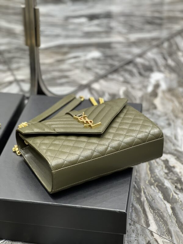 [REP 1:1] Saint Laurent Envelope Medium Chain Bag Dark Green For Women, Women's Bags 9.4in/24cm YSL