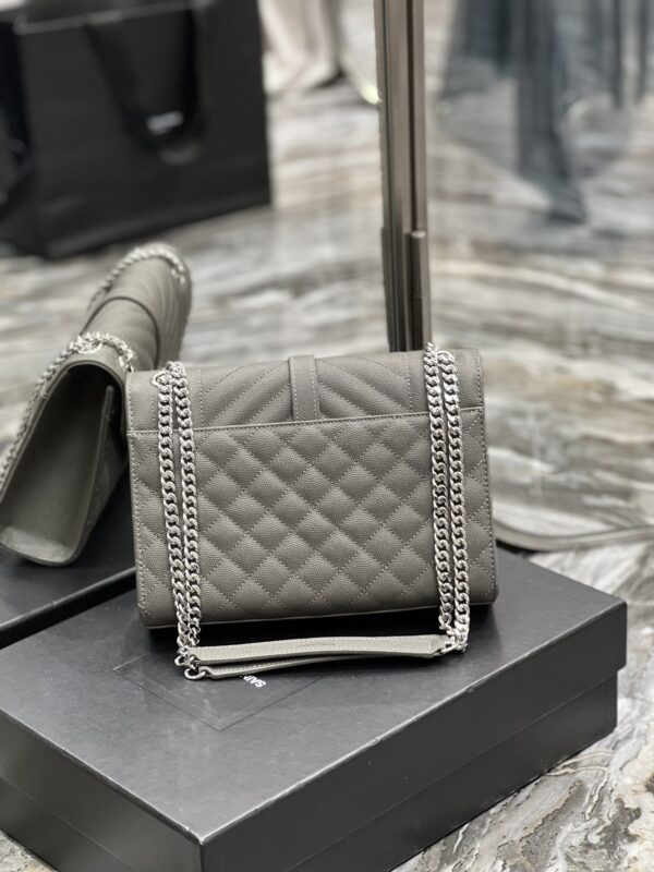 [REP 1:1] Saint Laurent Envelope Medium Chain Bag Dark Grey For Women, Women's Bags 9.4in/24cm YSL