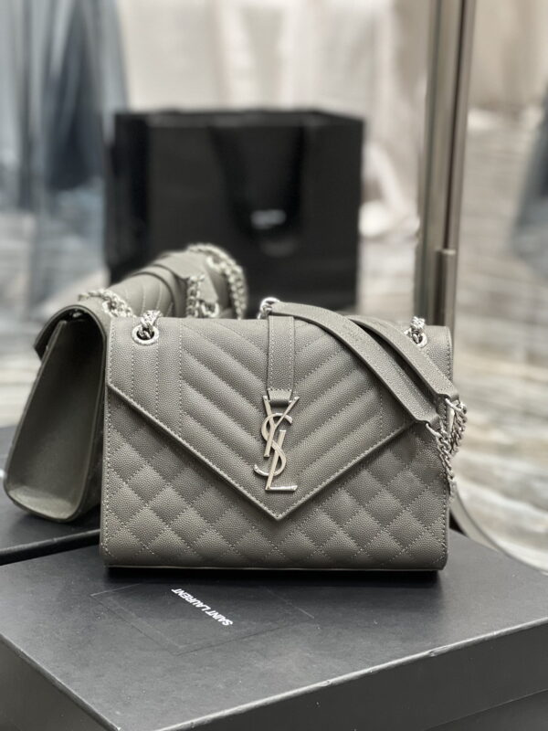 [REP 1:1] Saint Laurent Envelope Medium Chain Bag Dark Grey For Women, Women's Bags 9.4in/24cm YSL