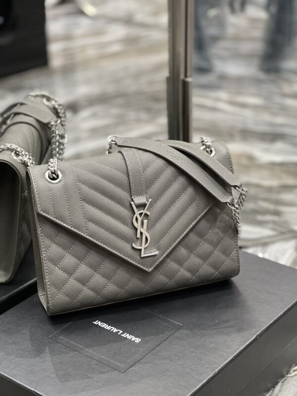 [REP 1:1] Saint Laurent Envelope Medium Chain Bag Dark Grey For Women, Women's Bags 9.4in/24cm YSL