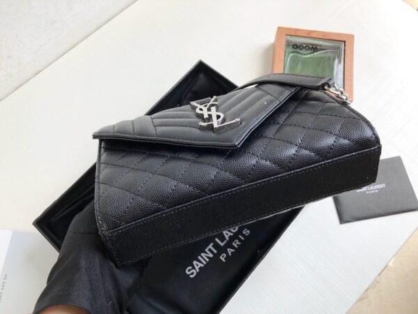 [REP 1:1] Saint Laurent Envelope Small Bag In Mix Matelassé Grain De Poudre Black For Women 8.2in/21cm YSL 600195BOW921000