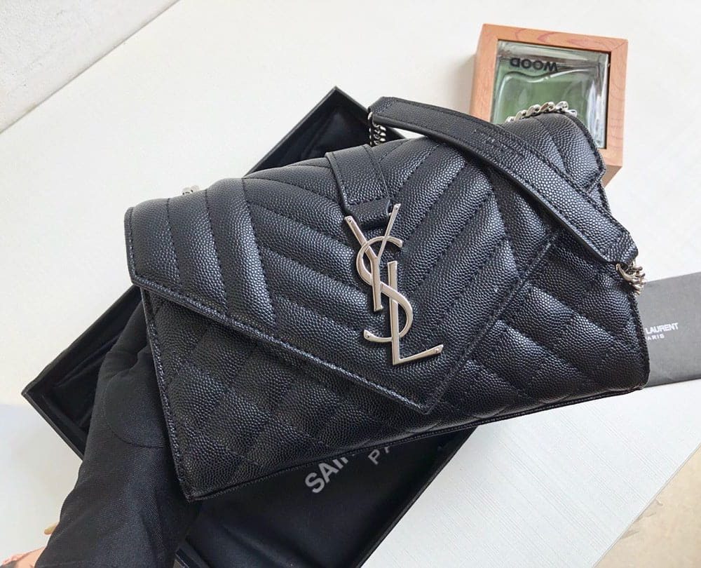 [REP 1:1] Saint Laurent Envelope Small Bag In Mix Matelassé Grain De Poudre Black For Women 8.2in/21cm YSL 600195BOW921000