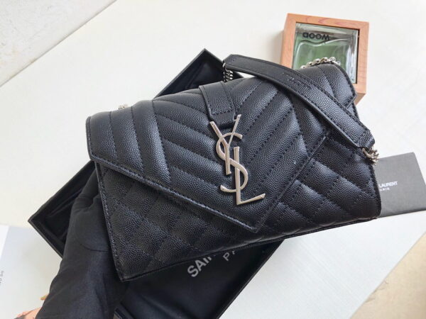 [REP 1:1] Saint Laurent Envelope Small Bag In Mix Matelassé Grain De Poudre Black For Women 8.2in/21cm YSL 600195BOW921000