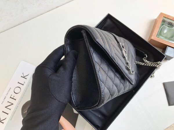 [REP 1:1] Saint Laurent Envelope Small Bag In Mix Matelassé Grain De Poudre Black For Women 8.2in/21cm YSL 600195BOW921000