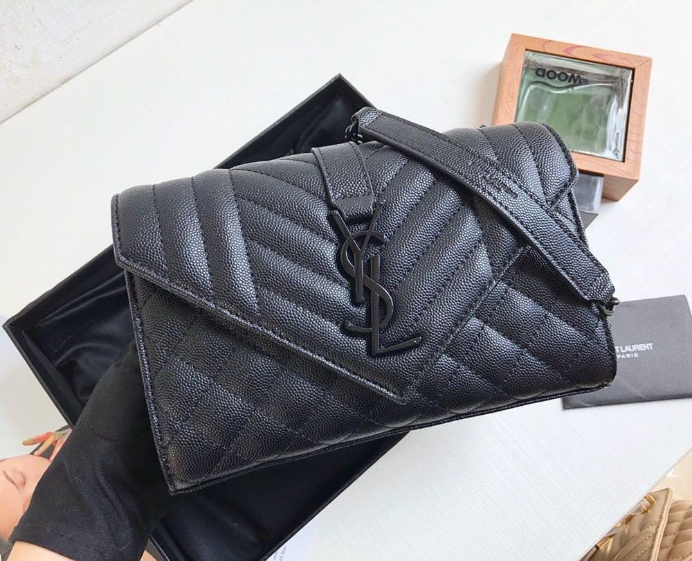 [REP 1:1] Saint Laurent Envelope Small Bag In Mix Matelassé Grain De Poudre Black For Women 8.2in/21cm YSL 600195BOW981000