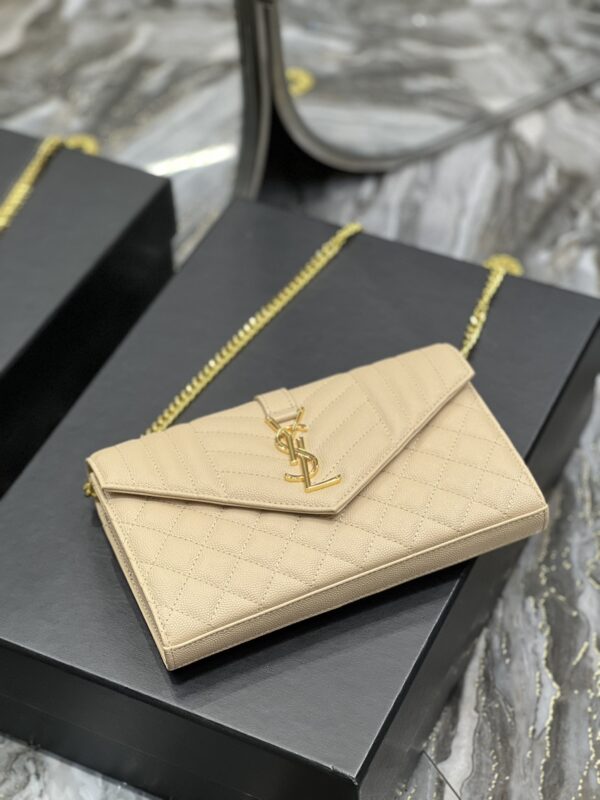 [REP 1:1] Saint Laurent Envelope Small Chain Bag Beige For Women, Women's Bags 8.6in/22cm YSL