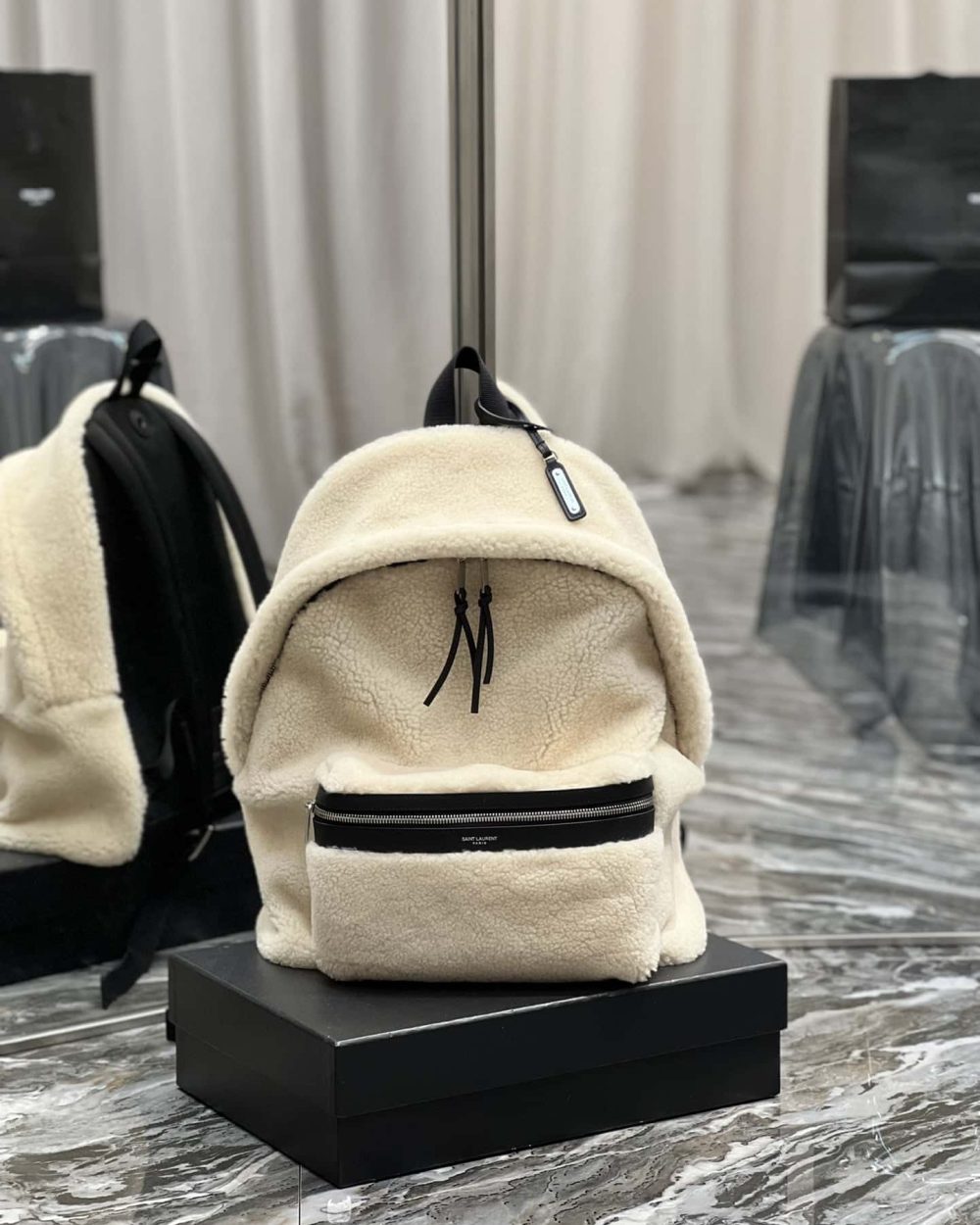 [REP 1:1] Saint Laurent Fleece Backpack Beige For Women, Women's Bags 16.1in/41cm YSL