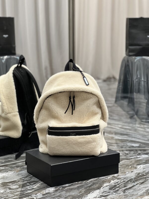 [REP 1:1] Saint Laurent Fleece Backpack Beige For Women, Women's Bags 16.1in/41cm YSL