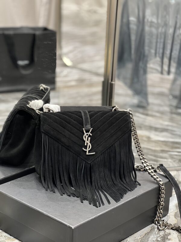 [REP 1:1] Saint Laurent Frosted Belt Fringe Perennial Messenger Bag Black For Women, Women's Bags 9.4in/24cm YSL