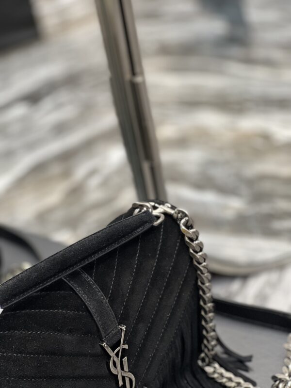 [REP 1:1] Saint Laurent Frosted Belt Fringe Perennial Messenger Bag Black For Women, Women's Bags 9.4in/24cm YSL