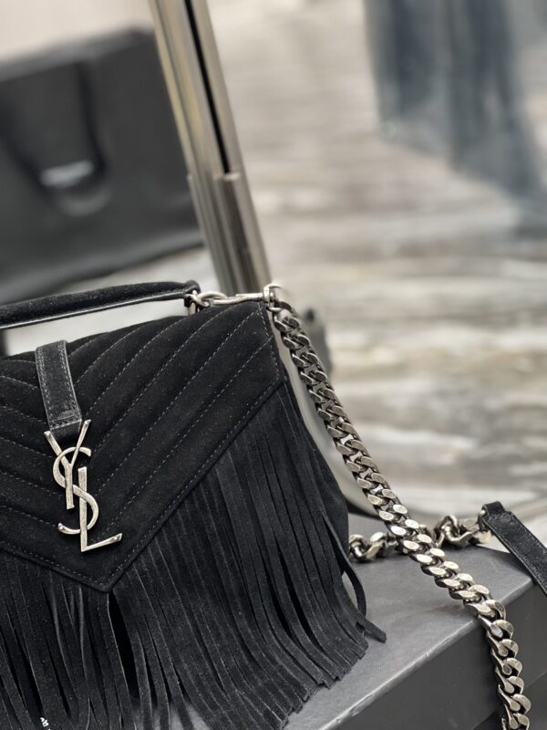 [REP 1:1] Saint Laurent Frosted Belt Fringe Perennial Messenger Bag Black For Women, Women's Bags 9.4in/24cm YSL