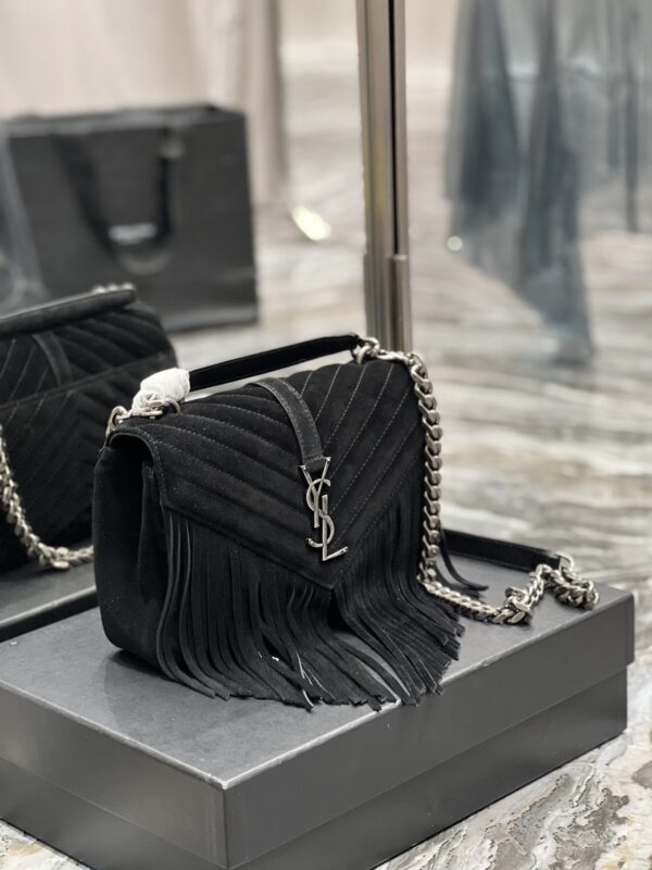 [REP 1:1] Saint Laurent Frosted Belt Fringe Perennial Messenger Bag Black For Women, Women's Bags 9.4in/24cm YSL