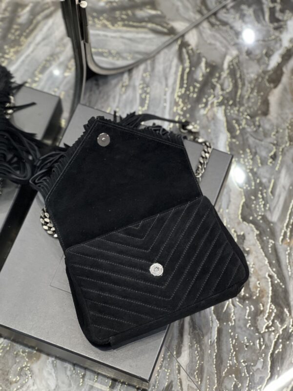 [REP 1:1] Saint Laurent Frosted Belt Fringe Perennial Messenger Bag Black For Women, Women's Bags 9.4in/24cm YSL