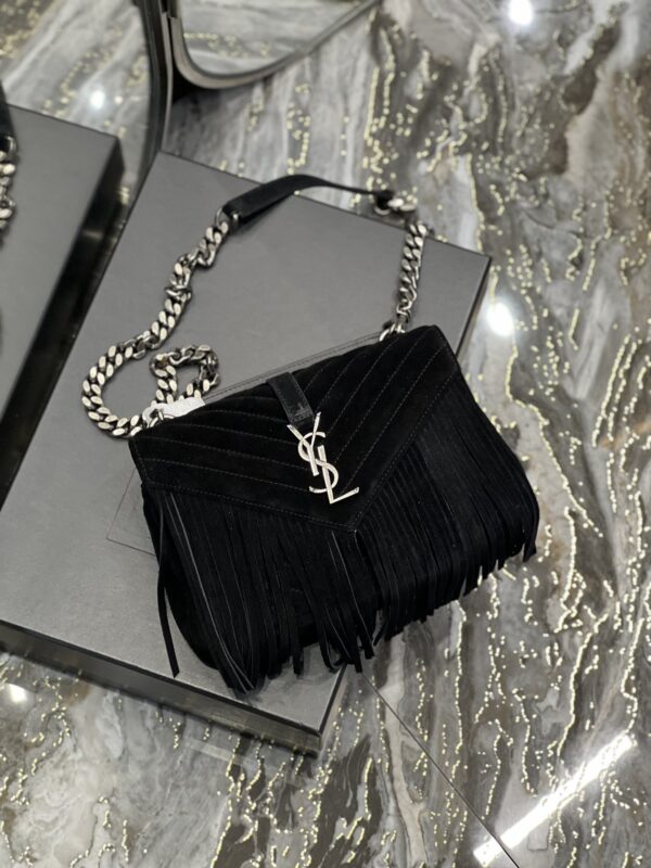 [REP 1:1] Saint Laurent Frosted Belt Fringe Perennial Messenger Bag Black For Women, Women's Bags 9.4in/24cm YSL