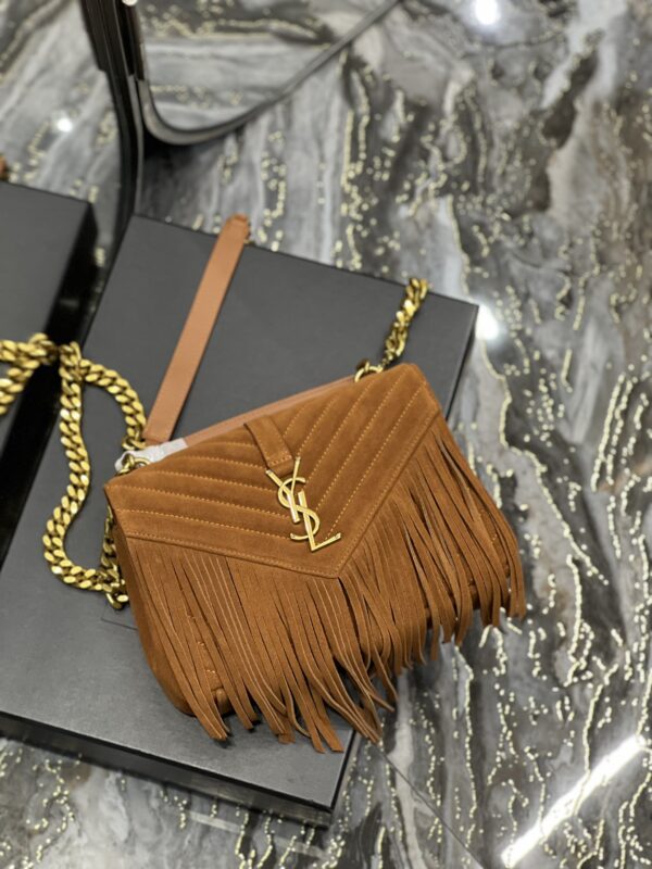 [REP 1:1] Saint Laurent Frosted Belt Fringe Perennial Messenger Bag Brown For Women, Women's Bags 9.4in/24cm YSL