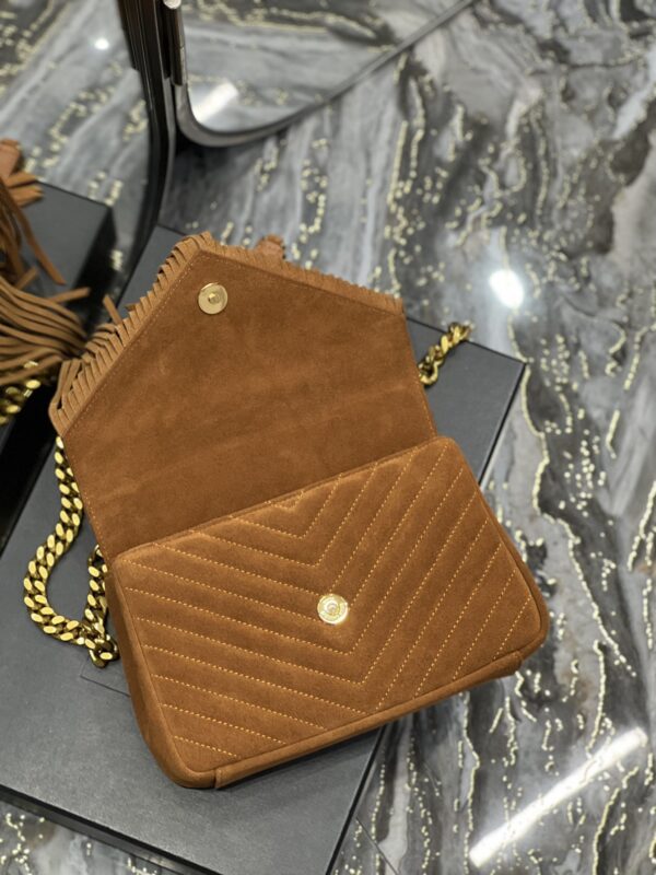 [REP 1:1] Saint Laurent Frosted Belt Fringe Perennial Messenger Bag Brown For Women, Women's Bags 9.4in/24cm YSL