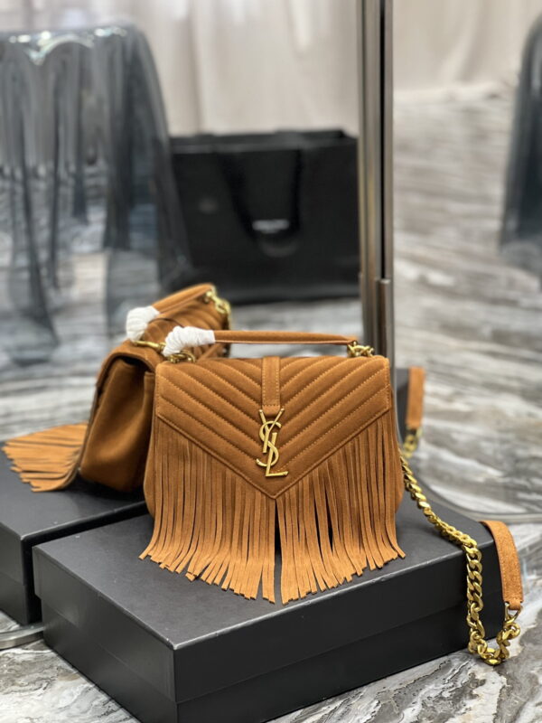 [REP 1:1] Saint Laurent Frosted Belt Fringe Perennial Messenger Bag Brown For Women, Women's Bags 9.4in/24cm YSL