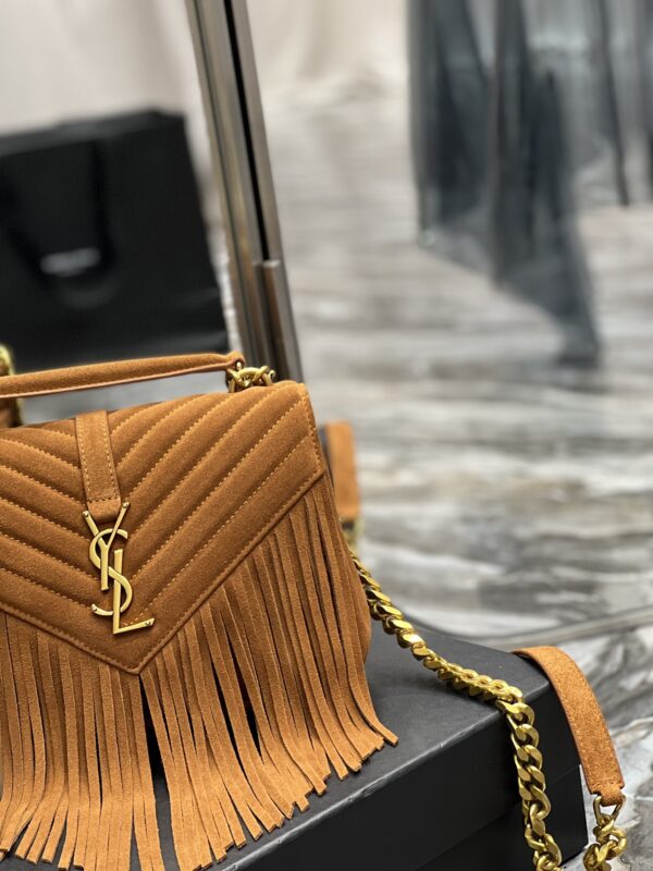 [REP 1:1] Saint Laurent Frosted Belt Fringe Perennial Messenger Bag Brown For Women, Women's Bags 9.4in/24cm YSL