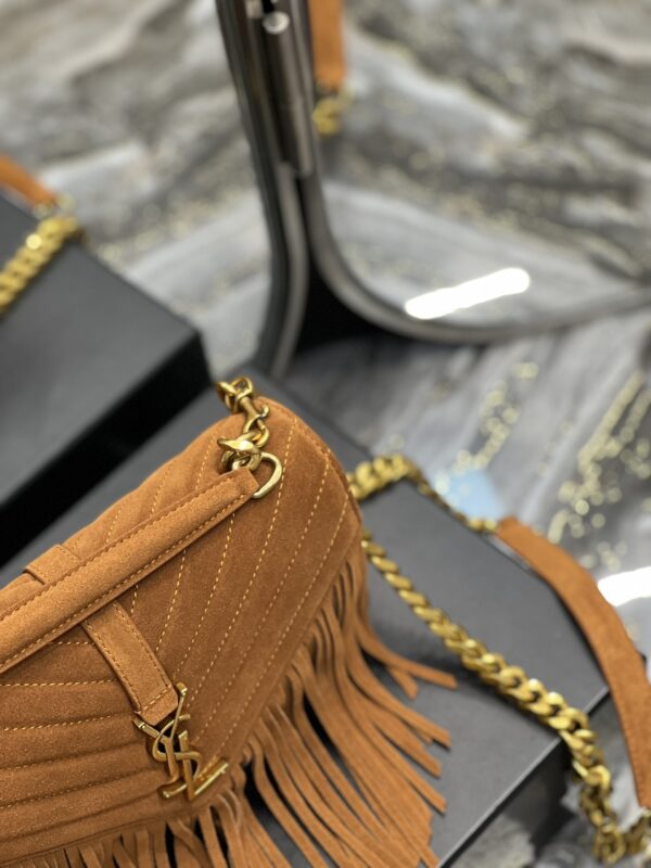 [REP 1:1] Saint Laurent Frosted Belt Fringe Perennial Messenger Bag Brown For Women, Women's Bags 9.4in/24cm YSL