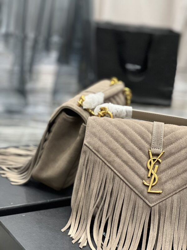 [REP 1:1] Saint Laurent Frosted Belt Fringe Perennial Messenger Bag Gray For Women, Women's Bags 9.4in/24cm YSL