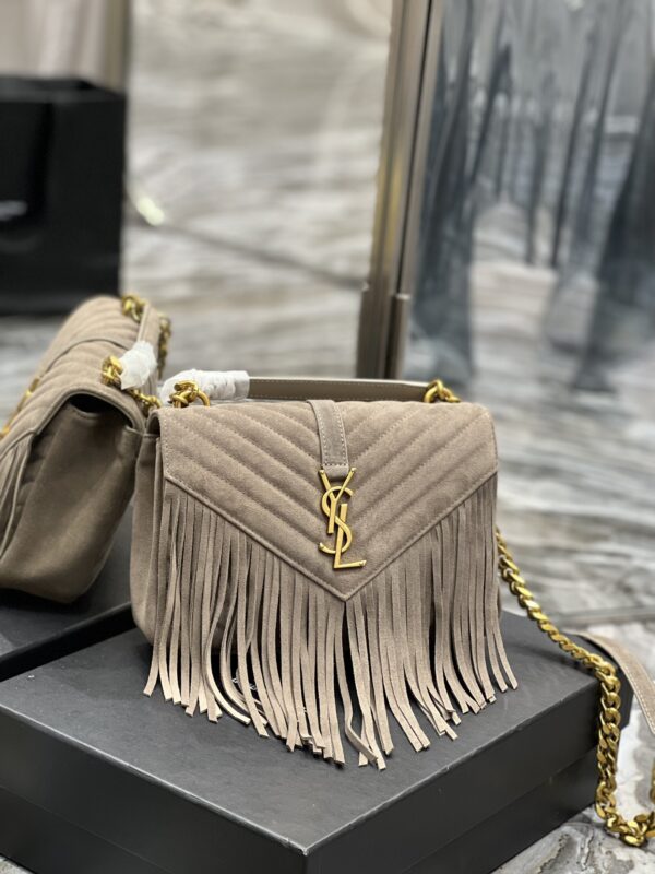 [REP 1:1] Saint Laurent Frosted Belt Fringe Perennial Messenger Bag Gray For Women, Women's Bags 9.4in/24cm YSL
