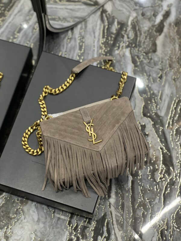 [REP 1:1] Saint Laurent Frosted Belt Fringe Perennial Messenger Bag Gray For Women, Women's Bags 9.4in/24cm YSL