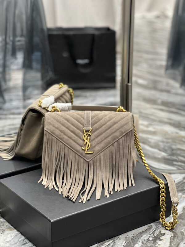 [REP 1:1] Saint Laurent Frosted Belt Fringe Perennial Messenger Bag Gray For Women, Women's Bags 9.4in/24cm YSL