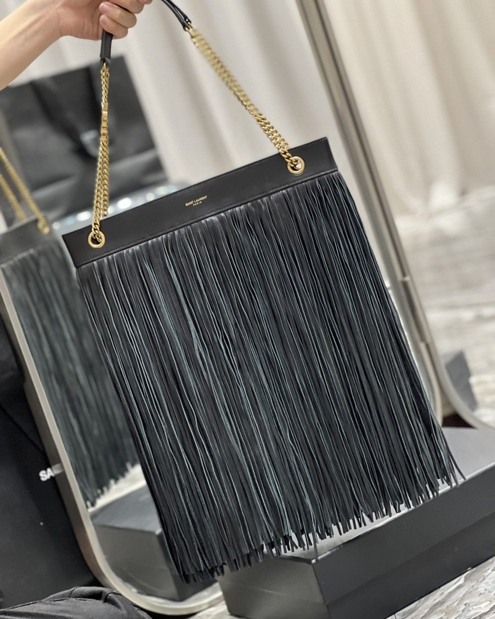 [REP 1:1] Saint Laurent Grace Ladies Tassel Grey For Women, Women's Bags 13.8in/35cm YSL