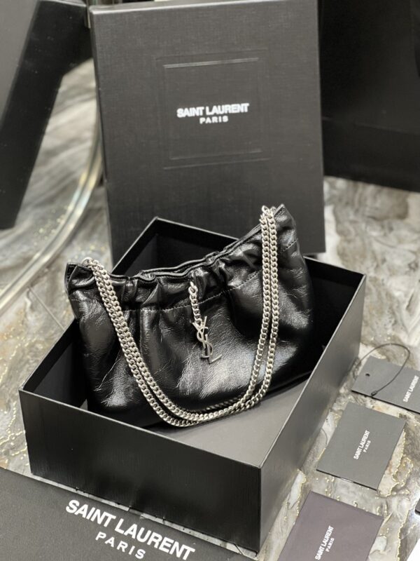 [REP 1:1] Saint Laurent Hobo Mini Bag Black With Silver Hardware For Women 9.4in/24cm YSl