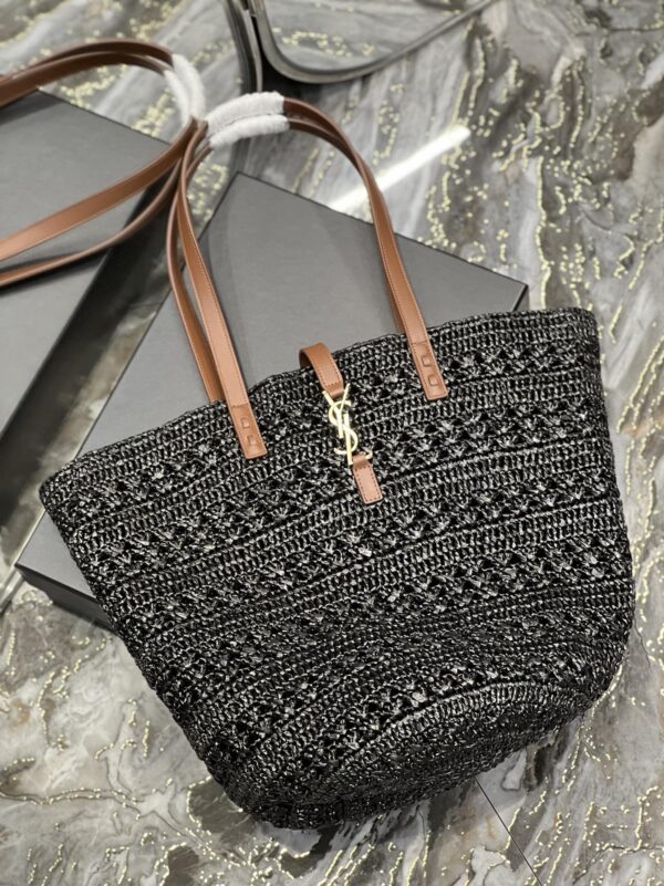 [REP 1:1] Saint Laurent Hollow Straw Woven Tote Bag Black For Women, Women's Bags 21.6in/55cm YSL