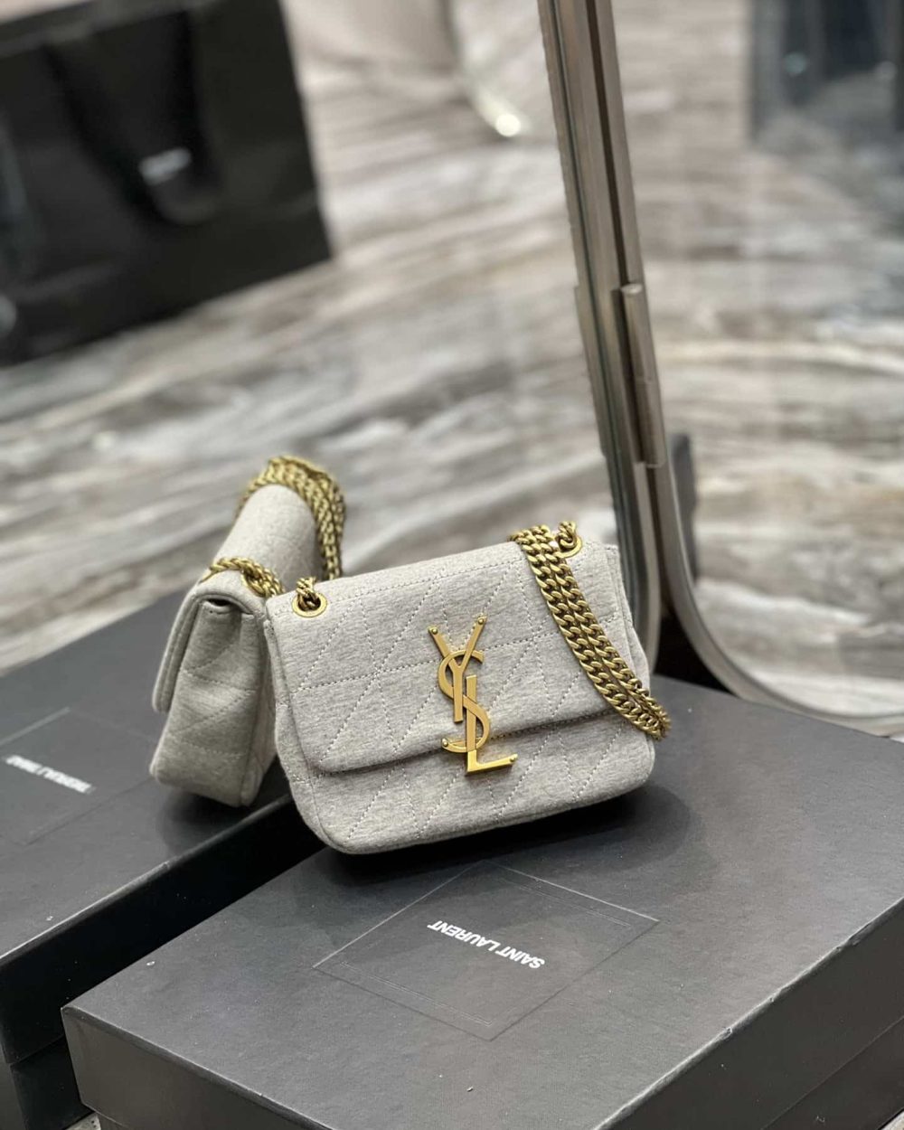 [REP 1:1] Saint Laurent Jamie Mini Chain Bag Grey For Women, Women's Bags 6.9in/17.5cm YSL 6981622F9271407