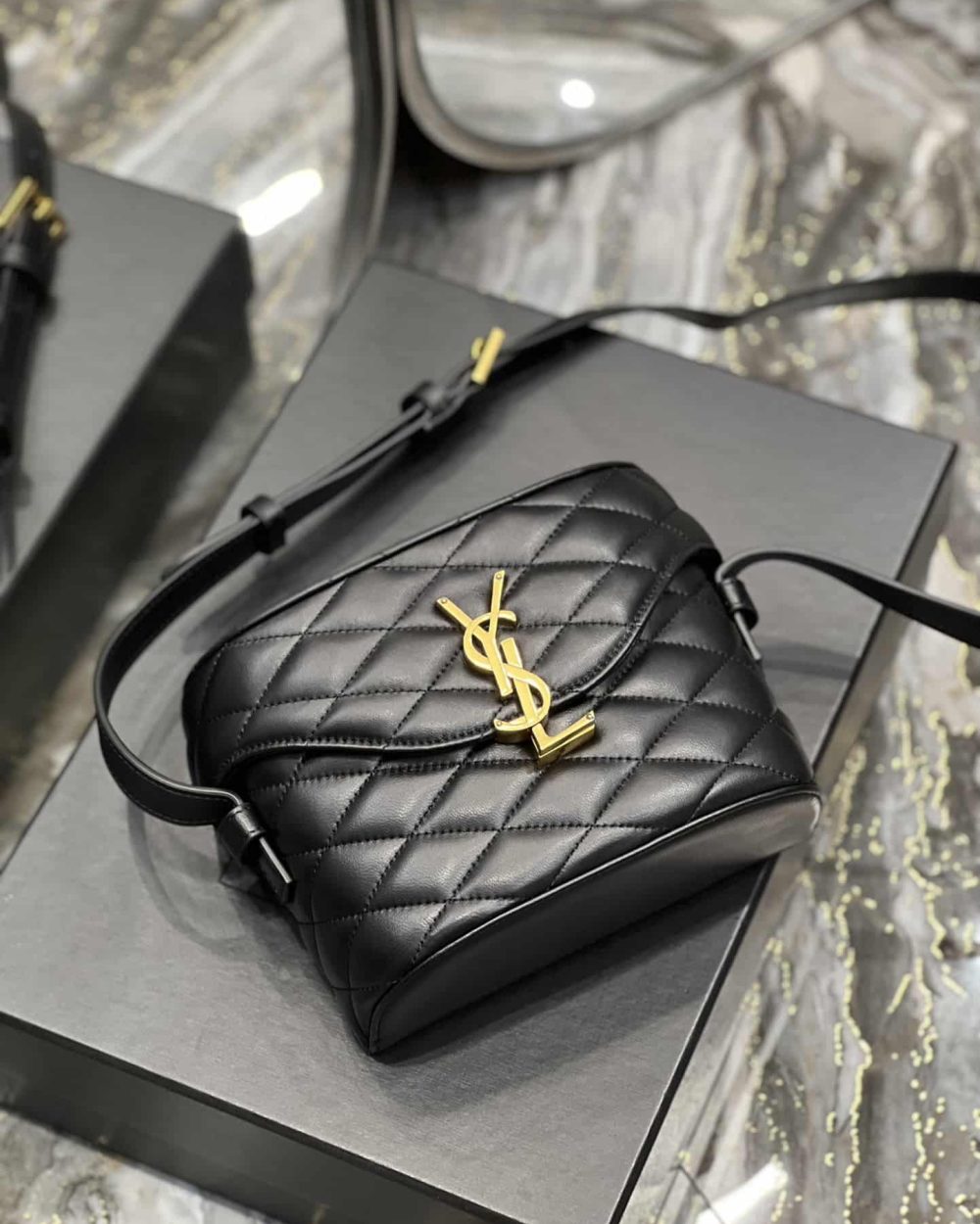 [REP 1:1] Saint Laurent June Box Bag Black For Women, Women's Bags 7.5in/19cm YSL 7100801EL071000