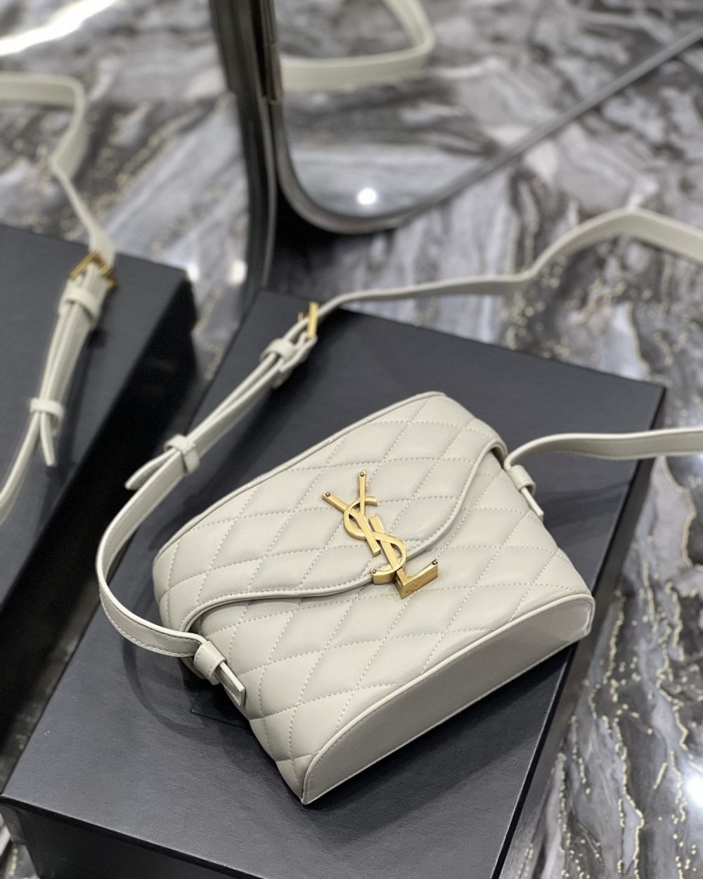 [REP 1:1] Saint Laurent June Box Bag White For Women, Women's Bags 7.5in/19cm YSL