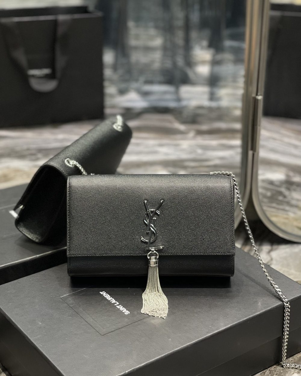 [REP 1:1] Saint Laurent Kata Medium Chain Bag Black With Tassel For Women 9.4in/24cm YSL 354119BOW0N1000