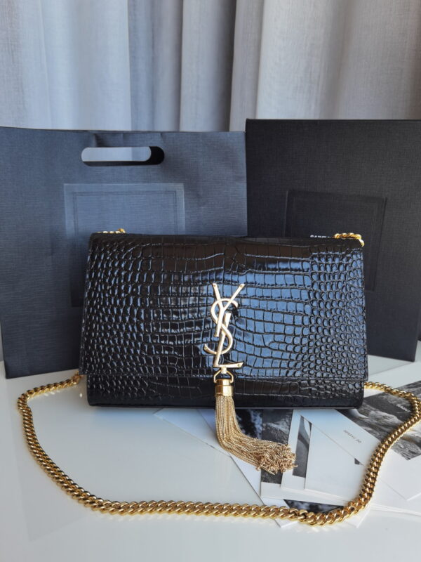 [REP 1:1] Saint Laurent Kata Medium Chain Bag Black With Tassel For Women 9.4in/24cm YSL 354119DND0J1000