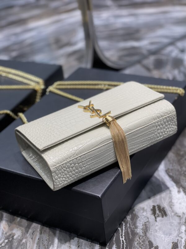 [REP 1:1] Saint Laurent Kata Medium Chain Bag White Vintage With Tassel For Women 9.4in/24cm YSL 354119DND0J9207