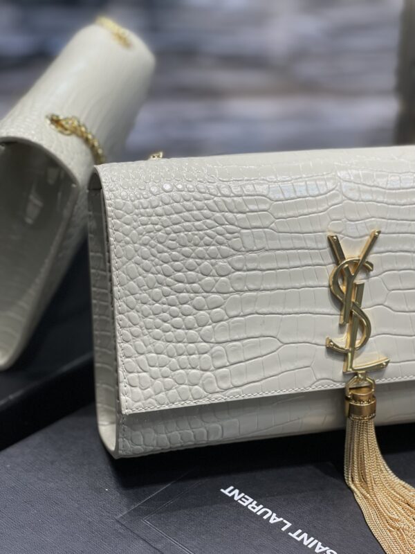 [REP 1:1] Saint Laurent Kata Medium Chain Bag White Vintage With Tassel For Women 9.4in/24cm YSL 354119DND0J9207