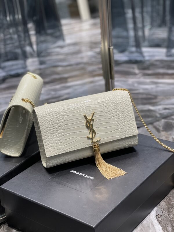 [REP 1:1] Saint Laurent Kata Medium Chain Bag White Vintage With Tassel For Women 9.4in/24cm YSL 354119DND0J9207