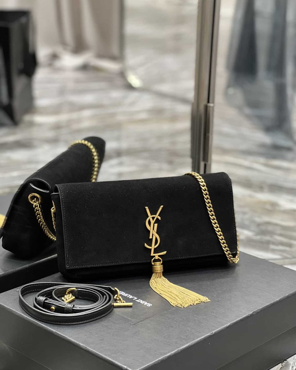 [REP 1:1] Saint Laurent Kate 99 Chain Bag With Tassel Black For Women, Women's Bags 10.2in/26cm YSL