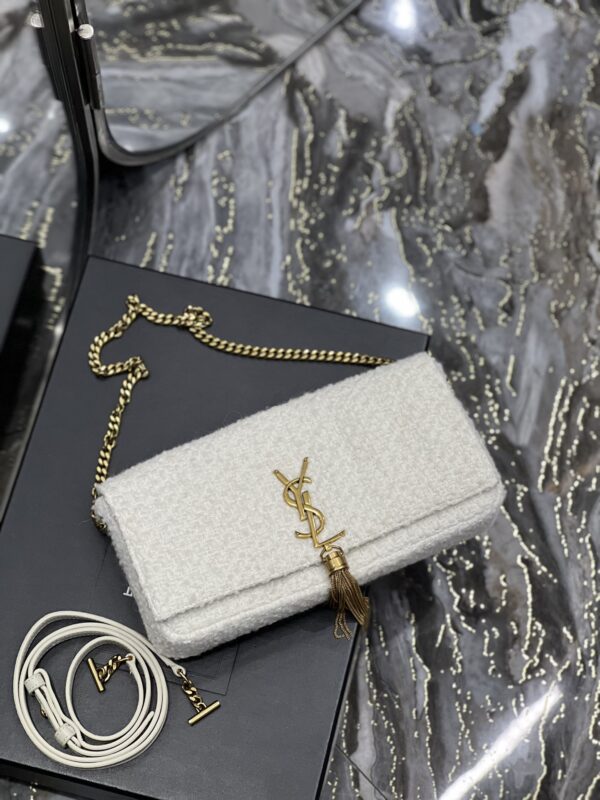 [REP 1:1] Saint Laurent Kate 99 Chain Bag With Tassel White For Women, Women's Bags 10.2in/26cm YSL