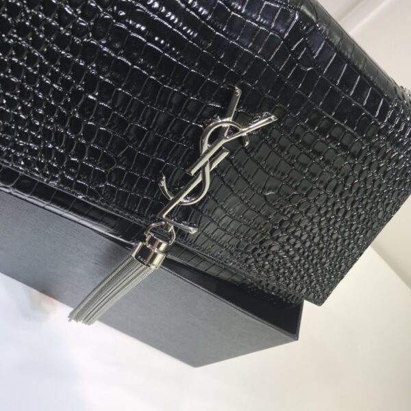[REP 1:1] Saint Laurent Kate Medium Chain Bag With Tassel In Embossed Crocodile Black For Women 9.4in/24cm YSL 354119DND0N1000