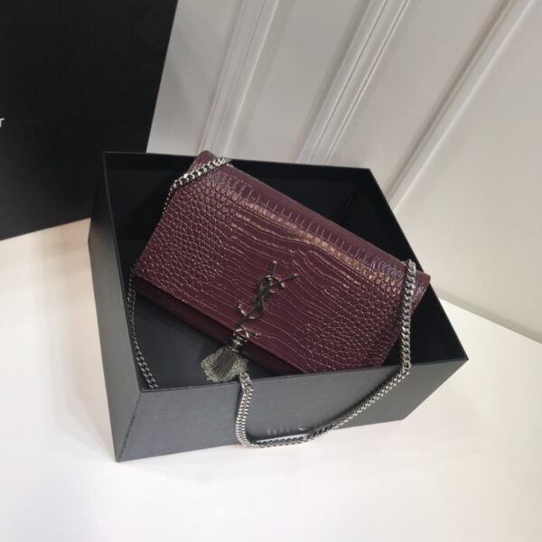 [REP 1:1] Saint Laurent Kate Medium Chain Bag With Tassel In Embossed Crocodile Dark Violet For Women 9.4in/24cm YSL